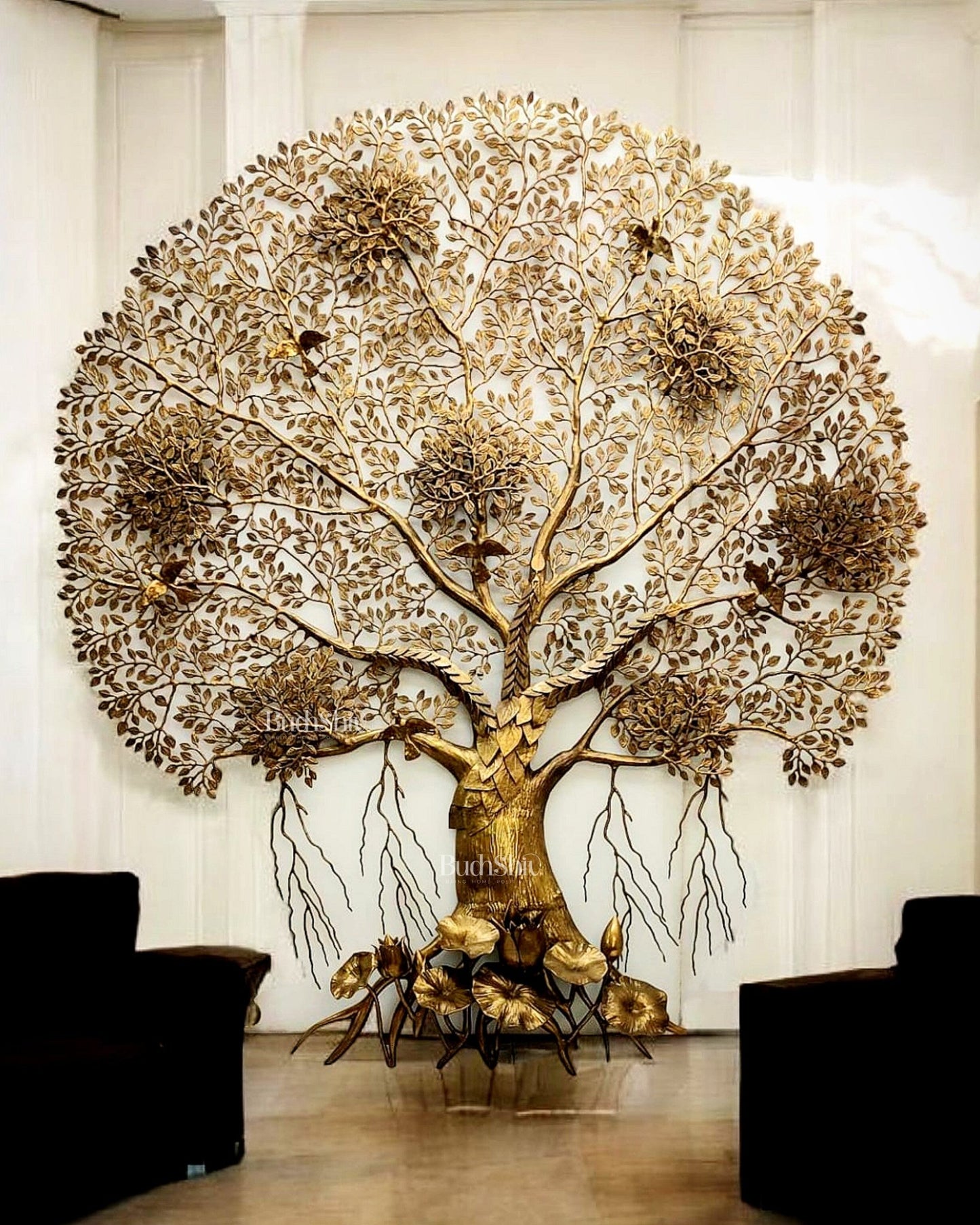 Majestic Brass Kalpavriksha Tree Wall Hanging – 75" x 68" x 10" | Grand Statement Piece - Budhshiv.com
