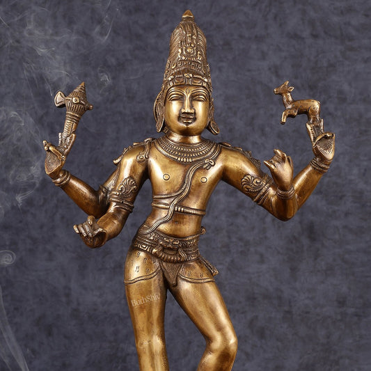 Majestic Brass Pashupatinath Shiva in Tripurasamhara Form Statue 19" - Budhshiv.com