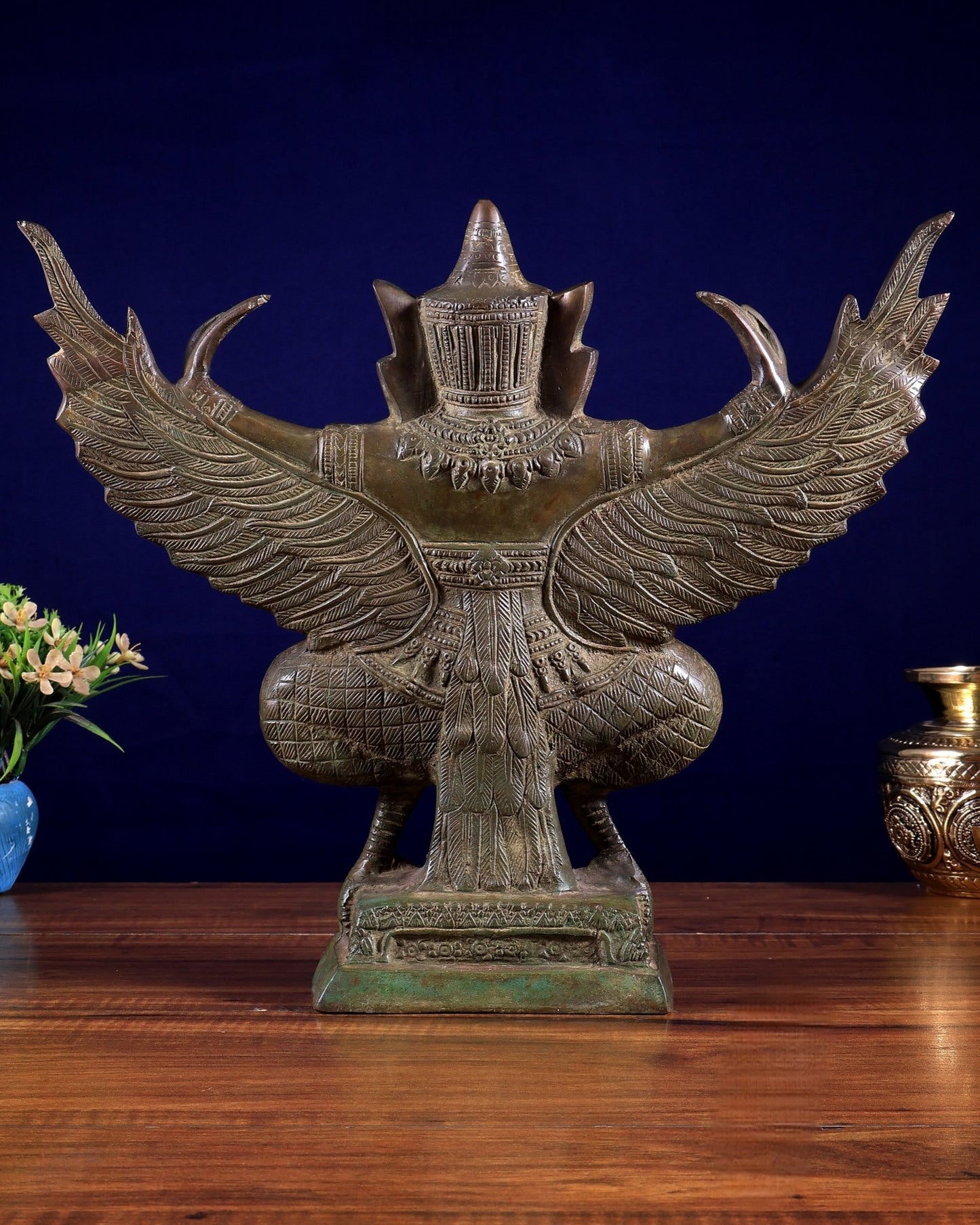 Majestic Pure Brass Garuda with Open Wings – 14" vintage bronze patina - Budhshiv.com