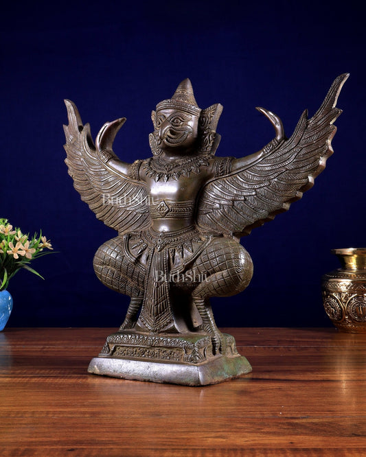 Majestic Pure Brass Garuda with Open Wings – 14" vintage bronze patina - Budhshiv.com