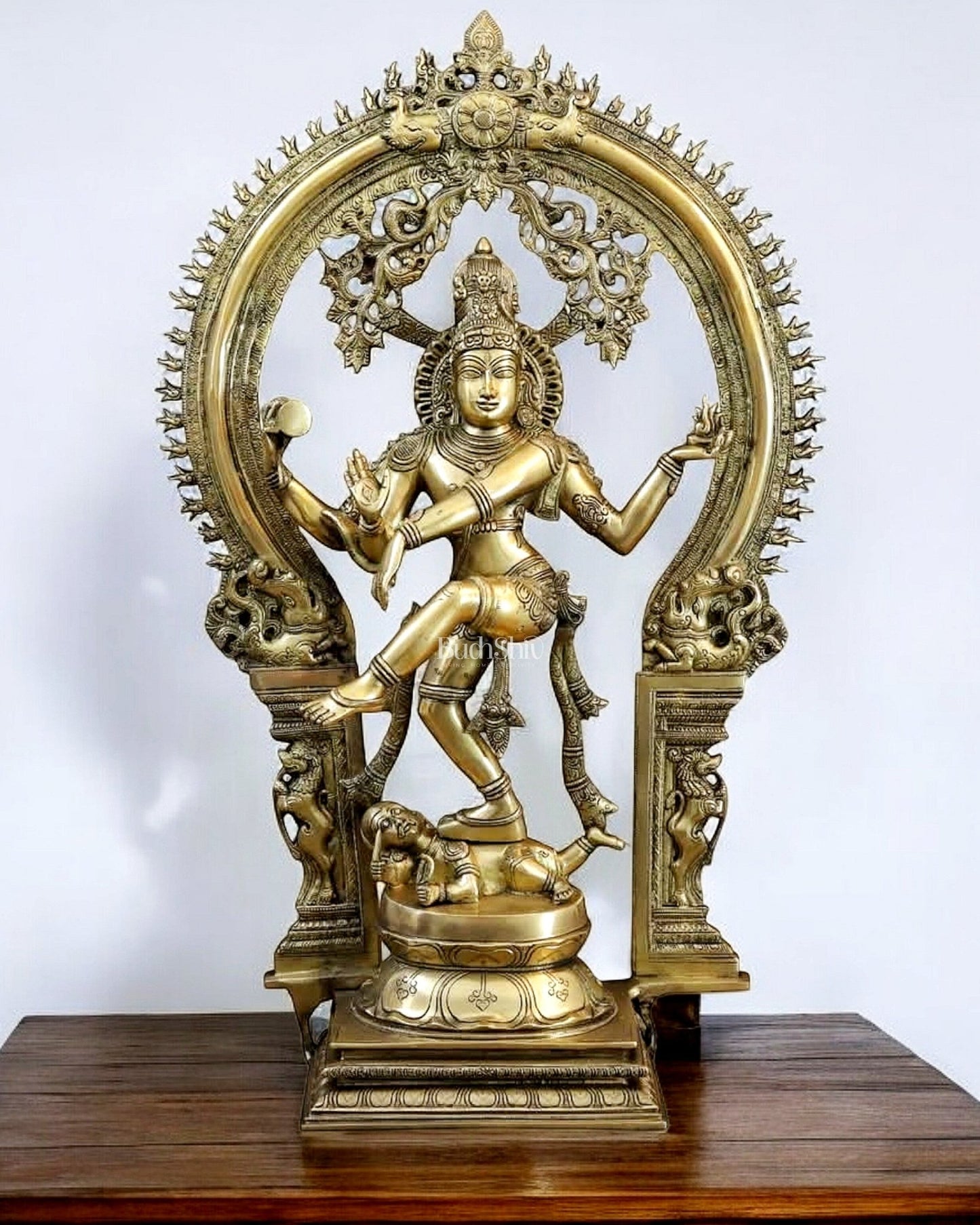 Majestic Pure Brass Large Nataraja Statue with a Unique Arch 28.5" - Budhshiv.com