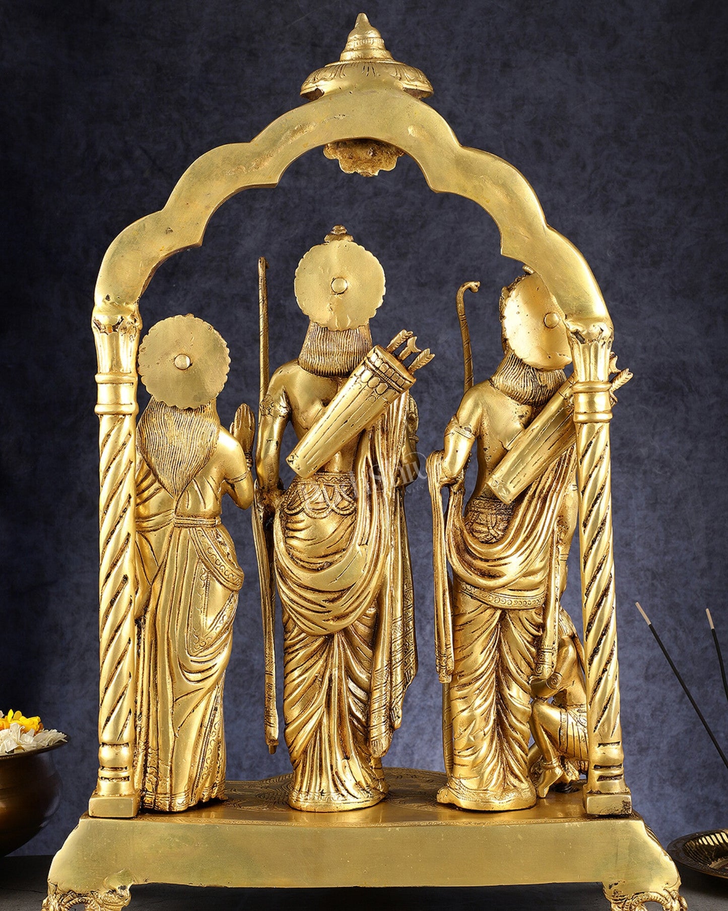 Majestic Pure Brass Ram Darbar Idol Set with Temple Arch - 24.5" - Budhshiv.com