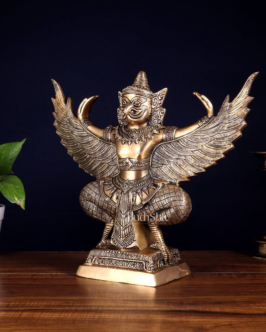 Majestic Pure Brass thai Garuda with Open Wings – 14" | Sacred Home Centerpiece - Budhshiv.com