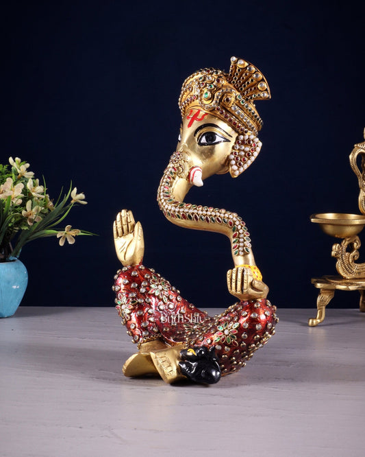 Modern Abstract Pagdi Ganesha Idol – Brass Sculpture with Laakh Meenakari & Turban Design - Budhshiv.com