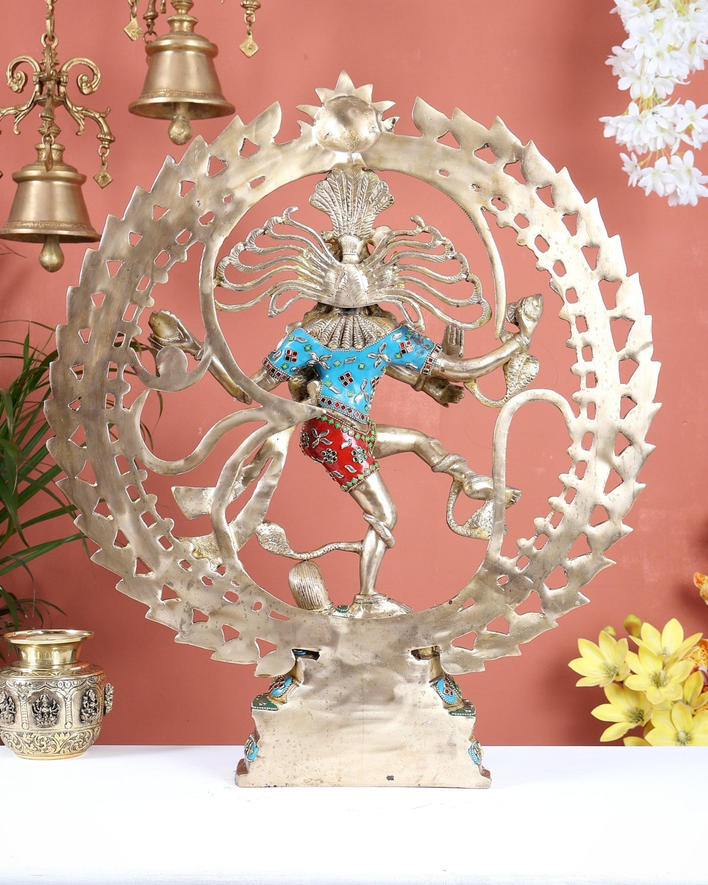 Nataraja Brass Statue with om Backdrop - 25 inch - Budhshiv.com