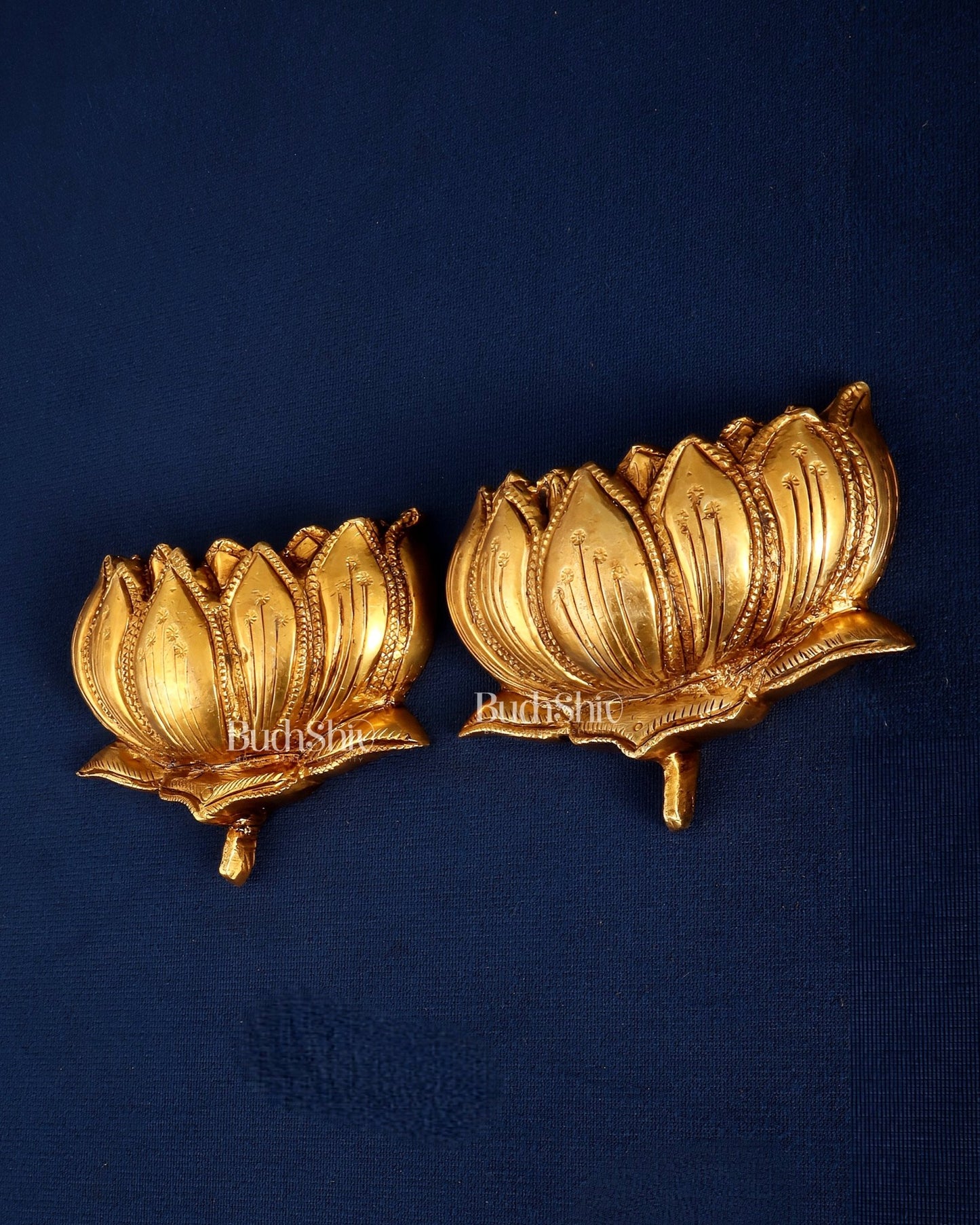 Pair of Brass Superfine Auspicious Lotus (Kamal) Wall Hangings – For Temple or Home Decor - Budhshiv.com
