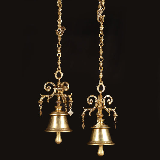 Pair of Brass Unique Hanging Temple Bells - Budhshiv.com