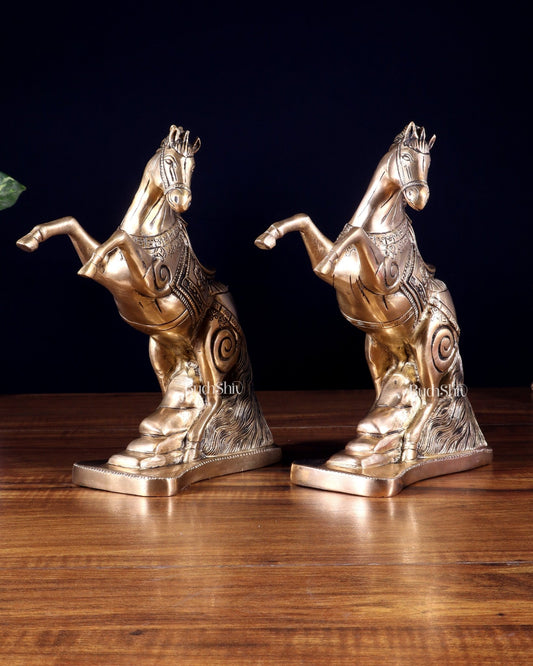 Pair of Pure Brass Feng Shui Horses – 8.5 Inch Each | 4.72 Kg | Vastu Good Luck Decor - Budhshiv.com