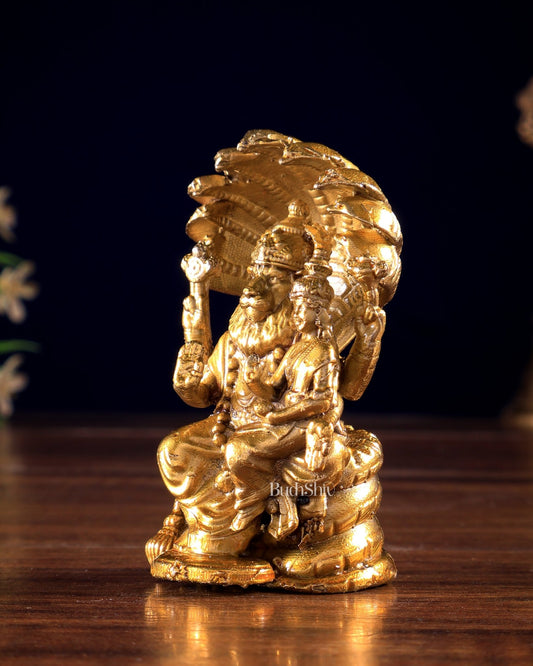 Panchaloha Bronze Lakshmi Narasimha Swamy Idol | Sheshnag 3 inch - Budhshiv.com