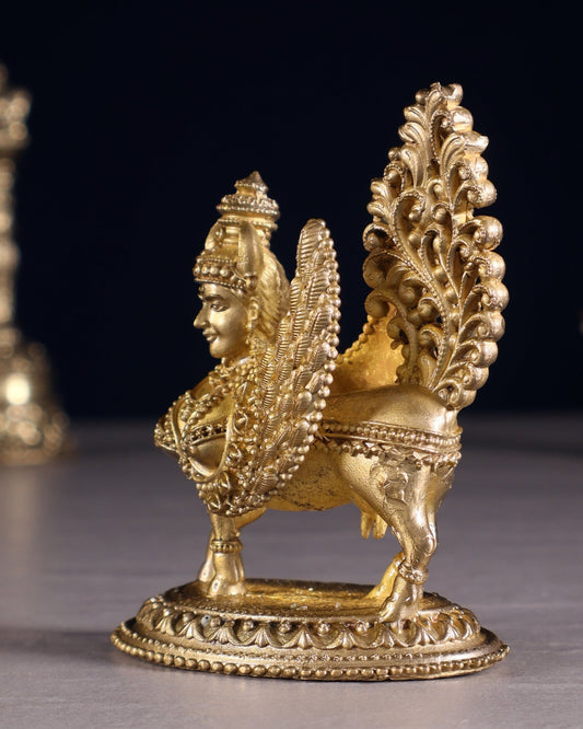 Panchaloha Pure Bronze Kamdhenu Cow Idol with Wings & Mother Face – 3.5" - Budhshiv.com