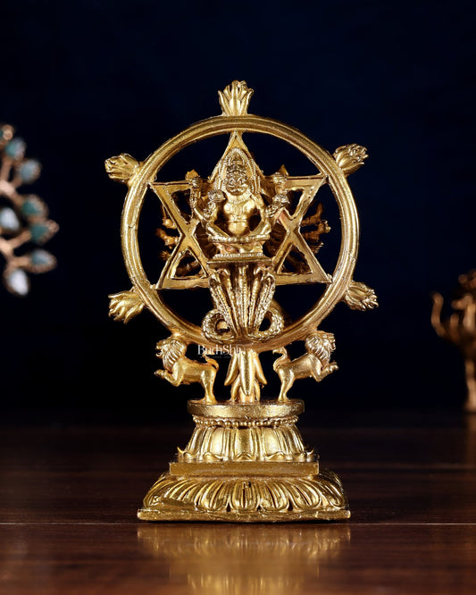 Panchaloha Pure Bronze Vishnu Sudarshana Chakrathalwar with Narasimha Idol – 4.5" - Budhshiv.com