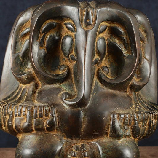 Panchmukhi Ganesha Pure Brass Rustic Vintage Abstract Sculpture | 12" - Budhshiv.com