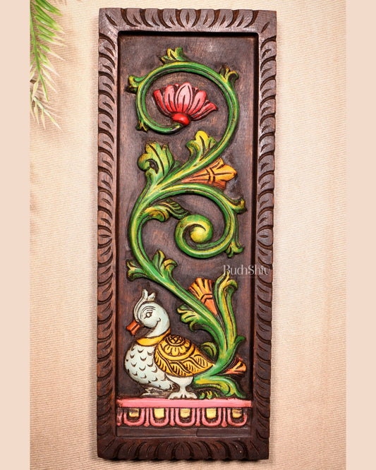 Peacock Handcrafted & Hand - Painted Wooden Wall Hanging Panel 15" - Budhshiv.com