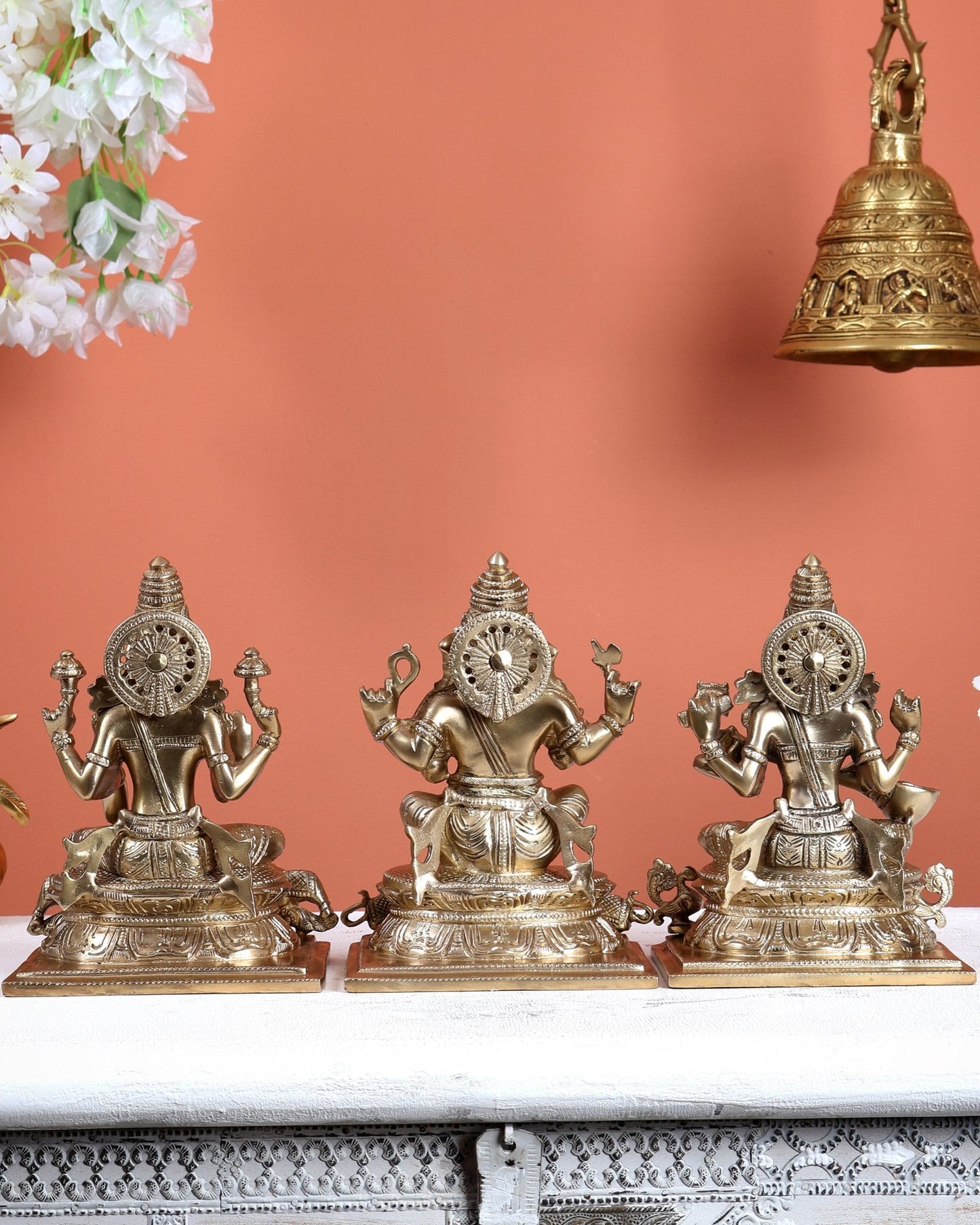 Premium Brass Ganesh lakshmi Saraswati Idols 7" - Budhshiv.com