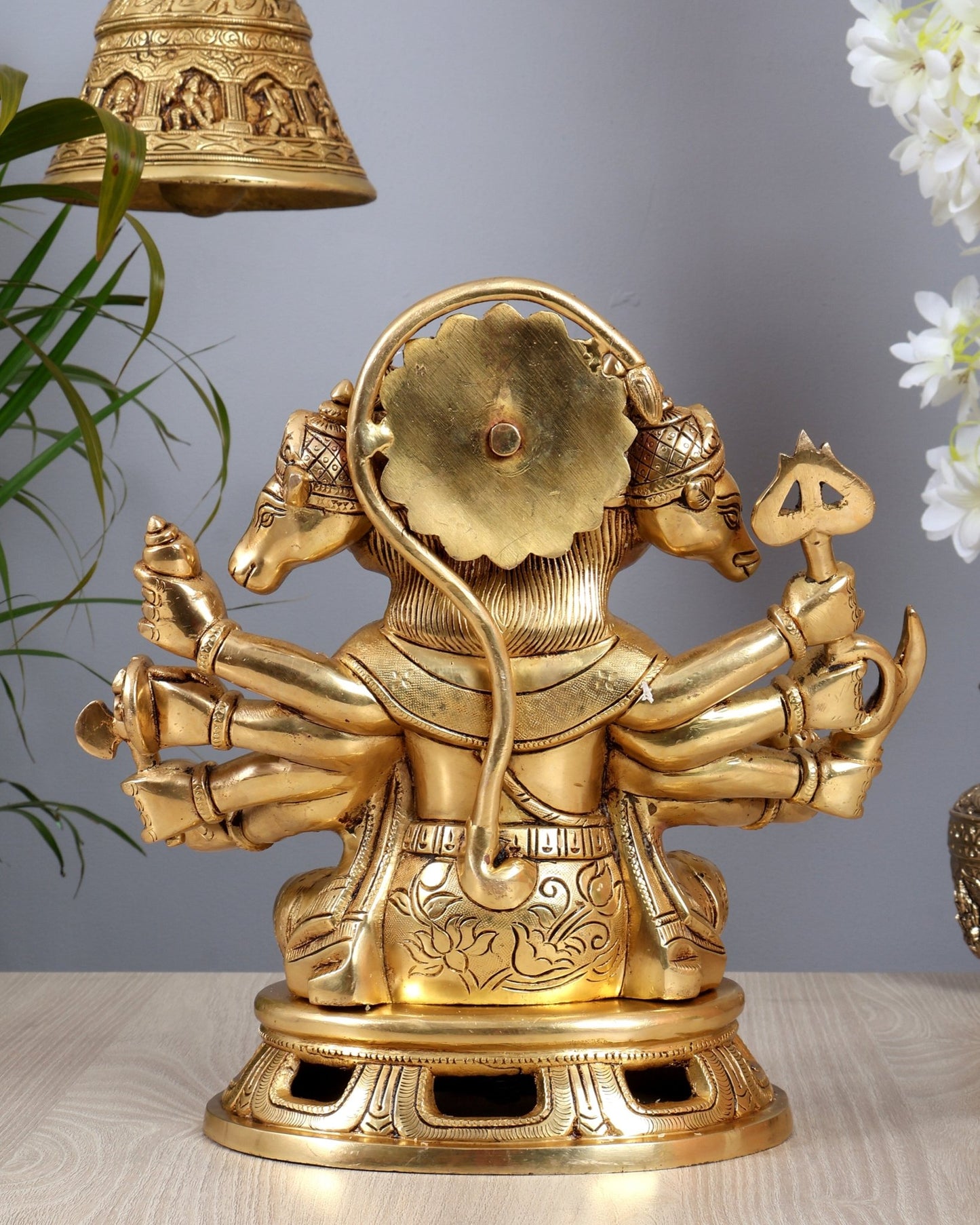 Premium Brass Panchmukhi Hanuman Cross - Legged Statue 10.5" - Budhshiv.com