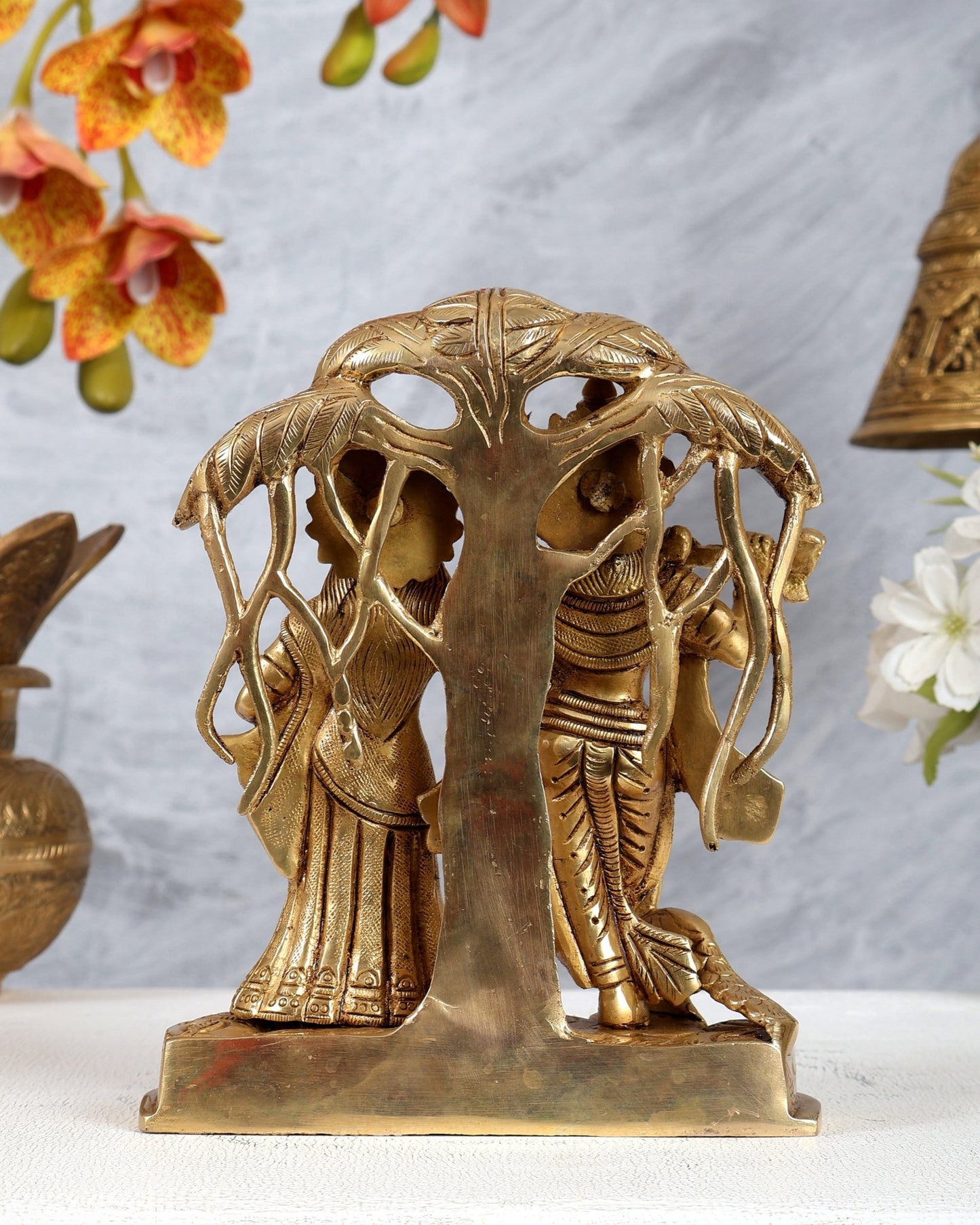 Premium Brass Radha Krishna Idol - Under Kalpavriksha tree 8 inch - Budhshiv.com