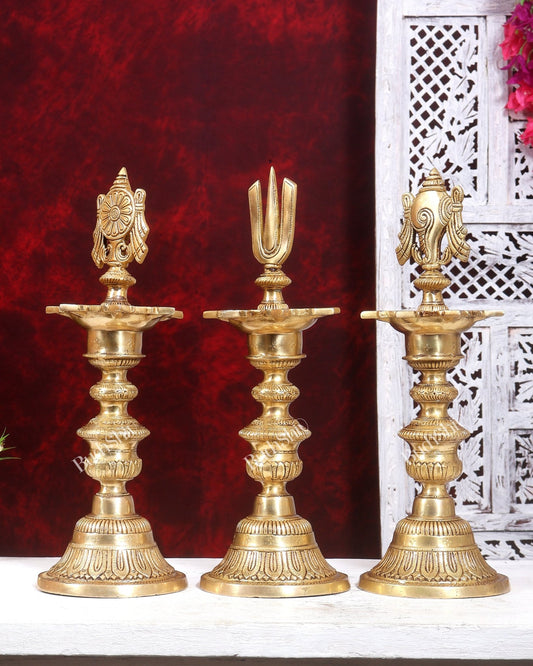 Premium Brass Shankh Chakra Namah Diya Vilakku 16.5 inch - Budhshiv.com
