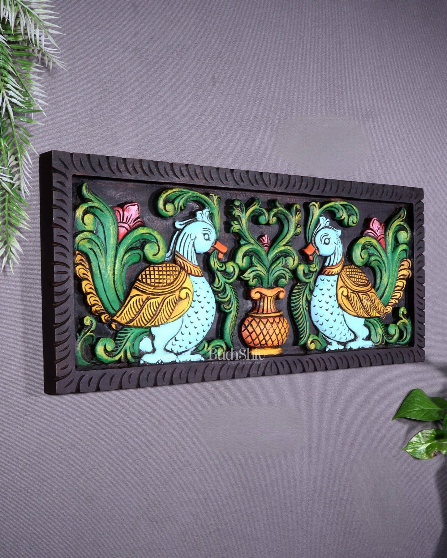 Premium Wood Annam Pakshmi Wall Hanging Panel – Hand - Painted 24 inch wide - Budhshiv.com