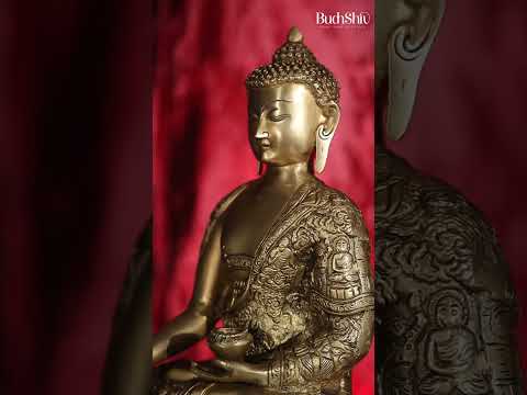Pure Brass Buddha Statue with Engraved Life Story | 15"