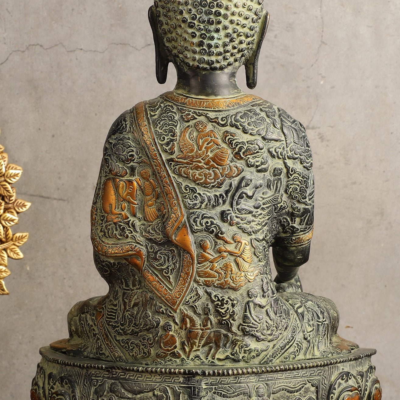 Pure Brass Antique Sand Finish Buddha life - story Sculpture - 15.5" Height - Budhshiv.com