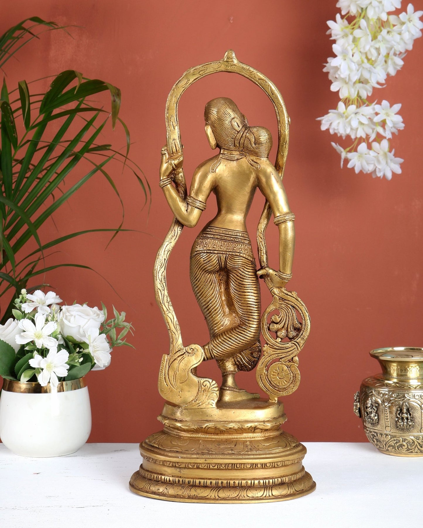 Pure Brass Apsara Lady Statue – Ajanta Inspired, 16.5 Inch - Budhshiv.com