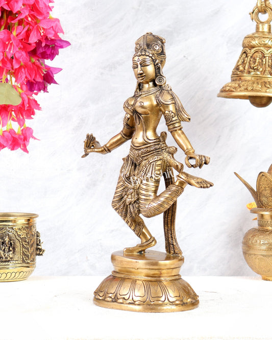 Pure Brass Apsara Lady Statue – Picking Thorn from Foot 13 inch - Budhshiv.com