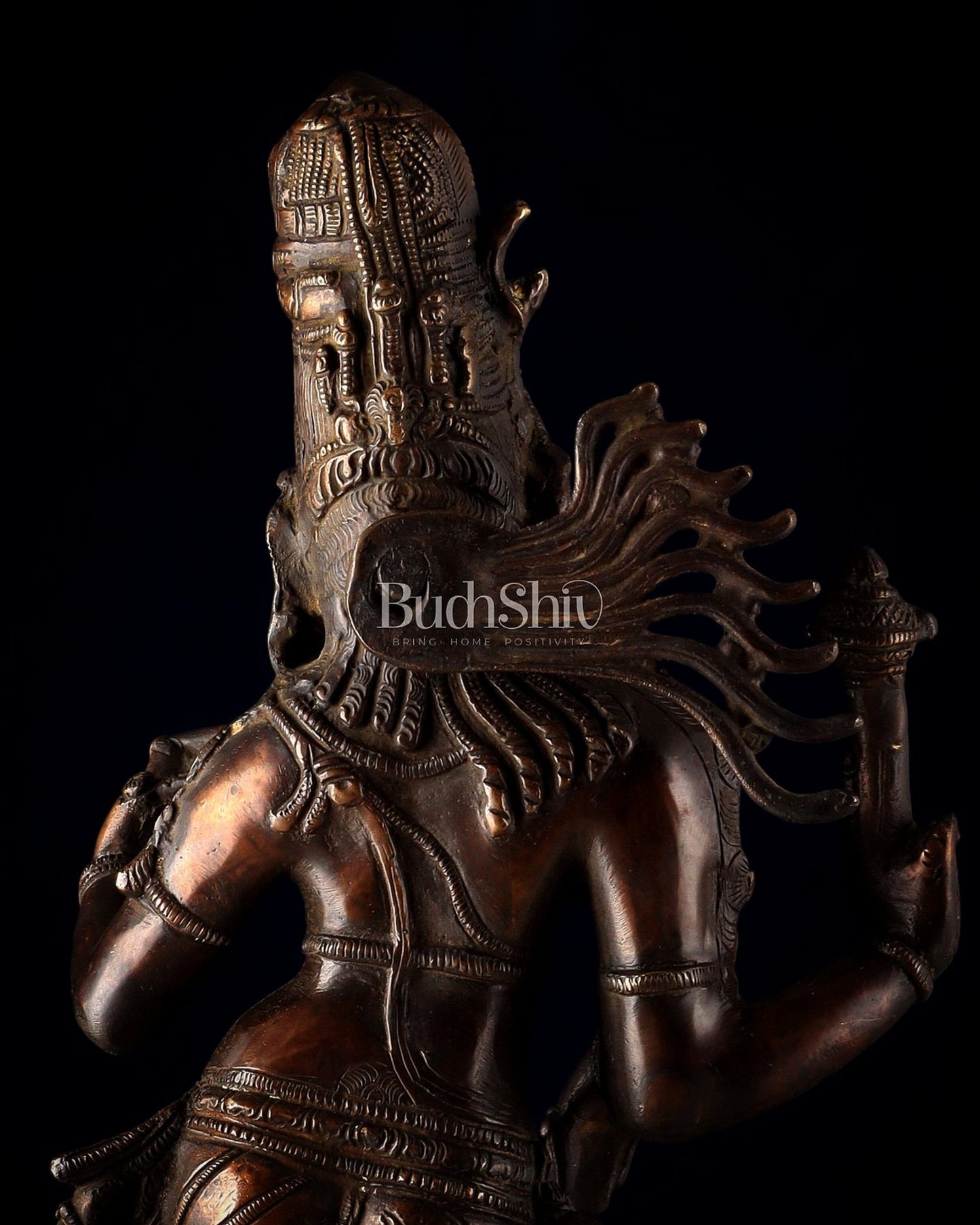 Pure Brass Ardhanarishwara Sculpture – Dark Chocolate Finish, 20.8" - Budhshiv.com