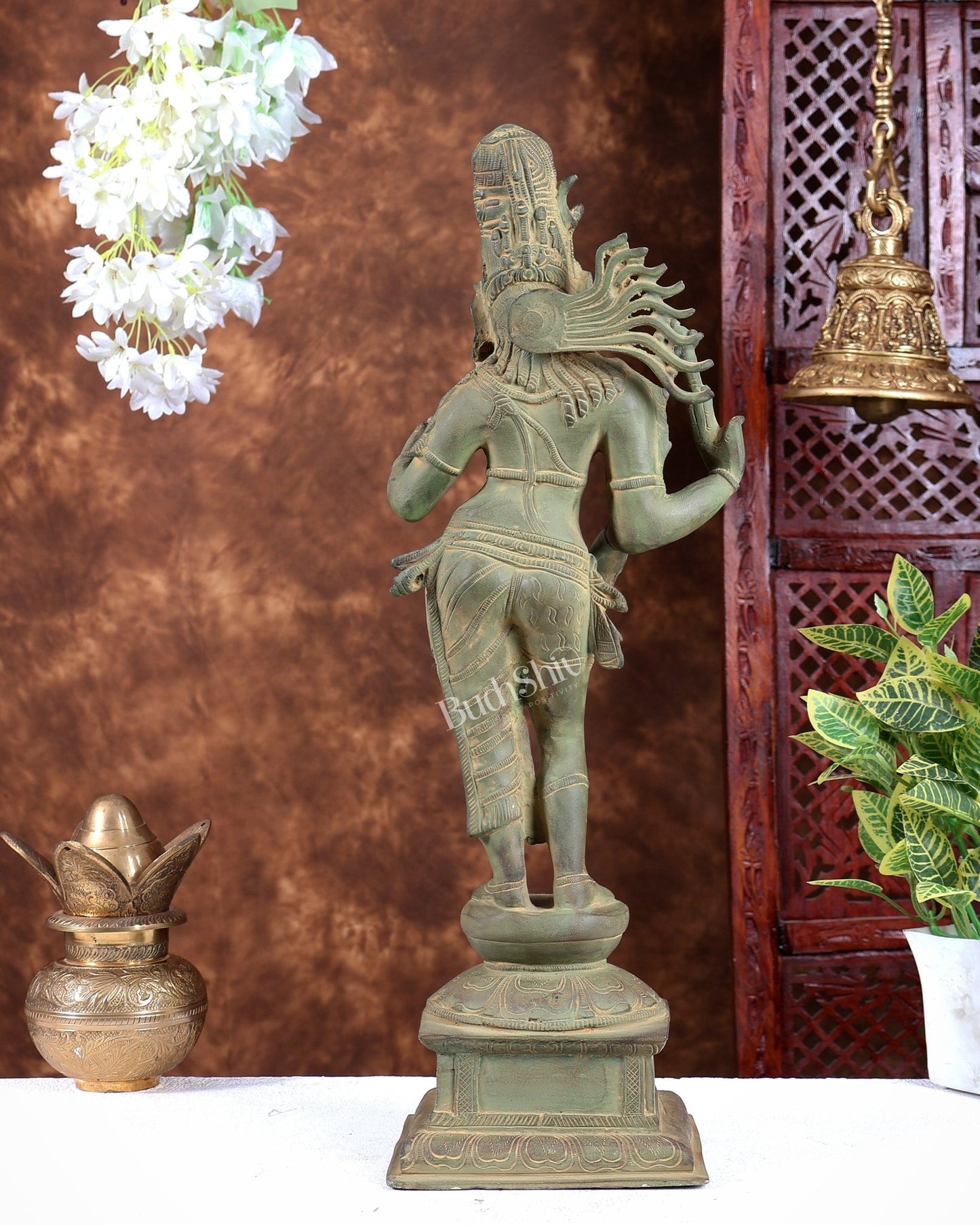 Pure Brass Ardhanarishwara statue green patina, 20.8 - Budhshiv.com