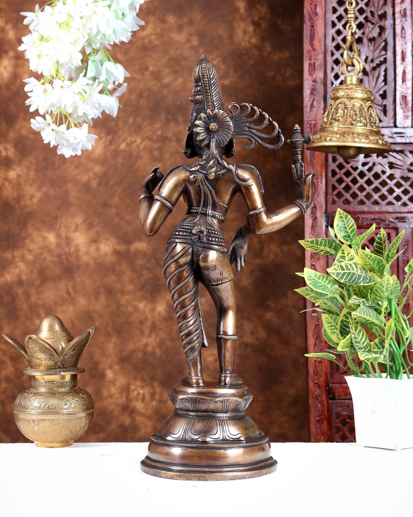 Pure Brass Ardhanarishwara Statue – Half Shiva Half Parvati burnt brass tone 19 inch - Budhshiv.com