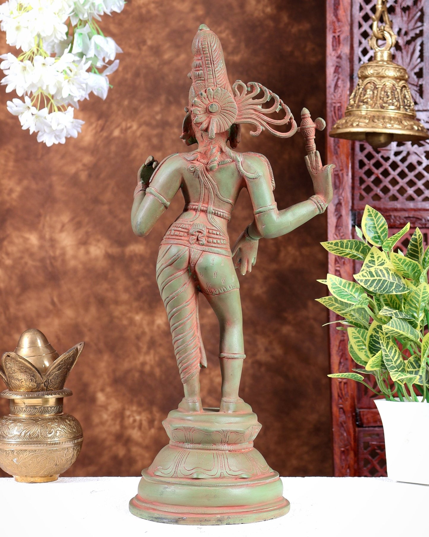 Pure Brass Ardhanarishwara Statue – Half Shiva Half Parvati Green patina tone 19 inch - Budhshiv.com