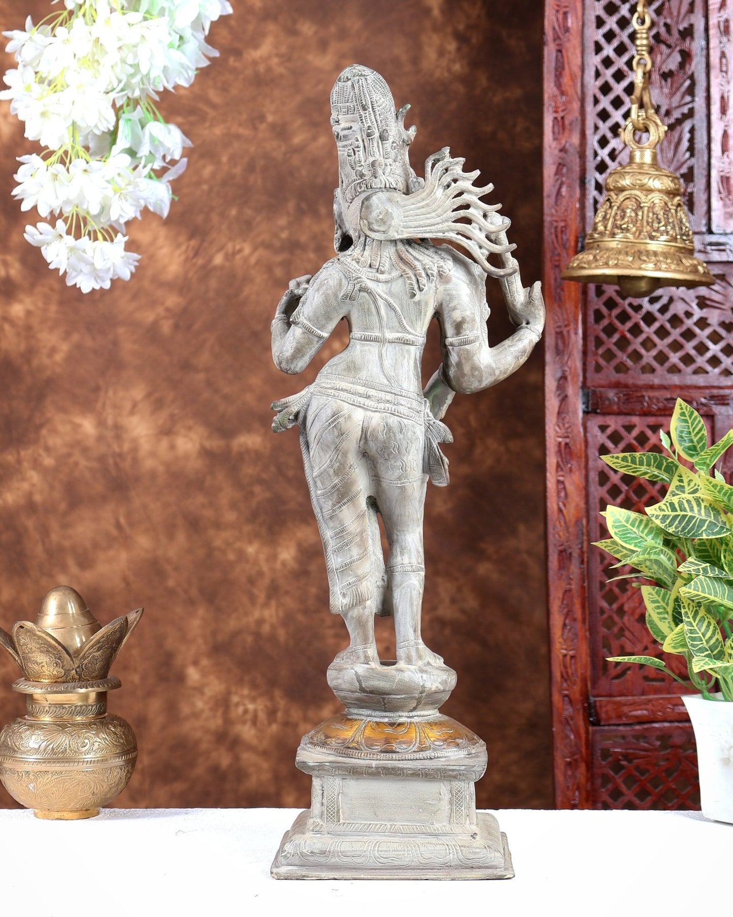 Pure Brass Ardhanarishwara statue sand patina, 20.8 - Budhshiv.com