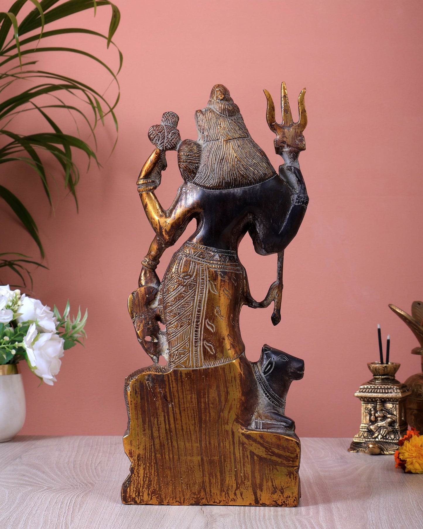 Pure Brass Ardhanishvara Idol vintage patina 13 inch - Budhshiv.com