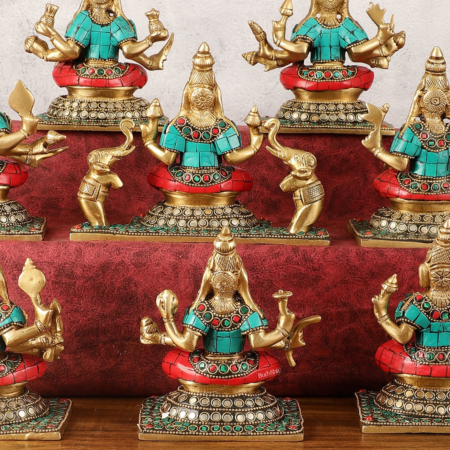 Pure Brass Ashtalakshmi Idols with Stonework - Set of 8 pcs - 5.5 inch - Budhshiv.com
