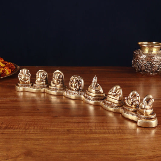 Pure Brass Ashtavinayaka – Eight Forms of Lord Ganesha Idols, 3 inch height - Budhshiv.com