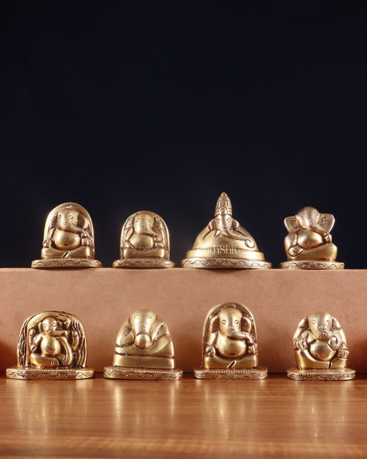 Pure Brass Ashtavinayaka Lord Ganesha 8 Forms Idol Set – 2.5 Inch, - Budhshiv.com