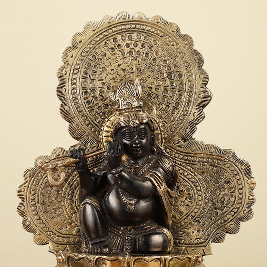 Pure Brass Baal Krishna with Peacocks Idol 11 inch - Budhshiv.com