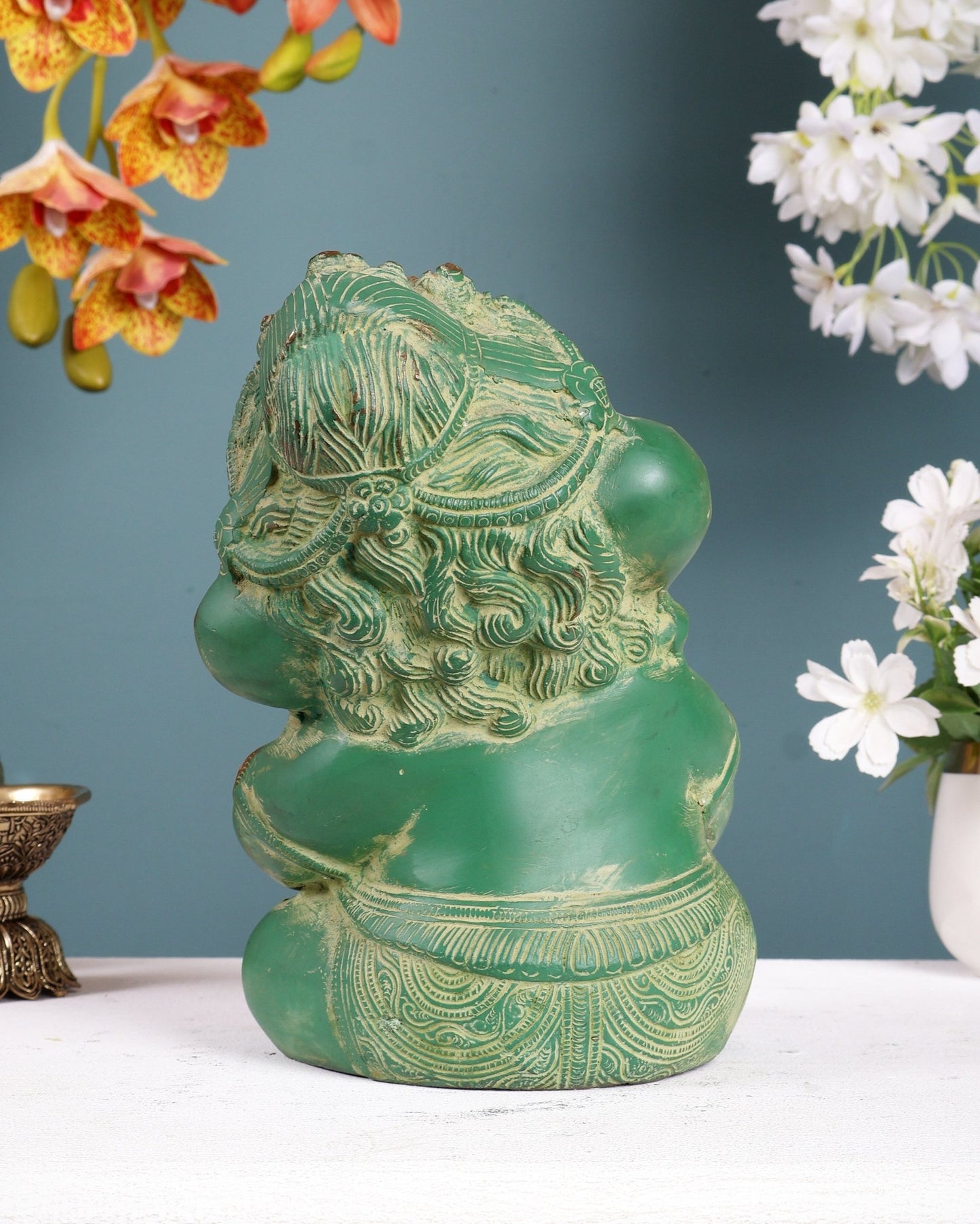 Pure Brass Baby Ganesha Statue | Vintage Green Patina Finish 8 inch - Budhshiv.com