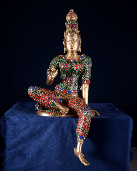 Pure Brass Bhoga Shakti Goddess Uma Parvati Sculpture – meenakari (Without Base) 18" - Budhshiv.com