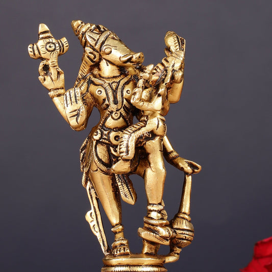 Pure Brass Bhu Varaha Swamy Idol 5" - Budhshiv.com