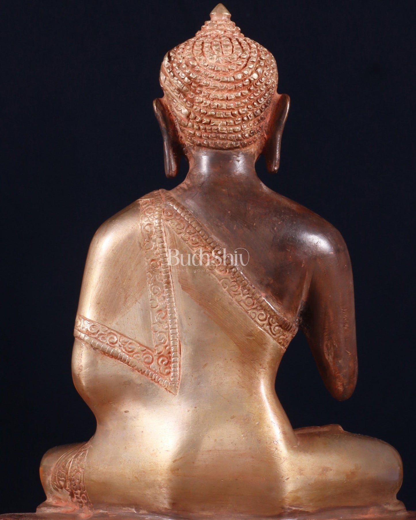 Pure Brass Blessing Buddha Statue - Green Antique Finish, 10.5" sandfinish - Budhshiv.com
