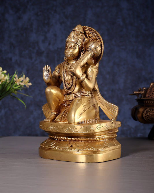 Pure Brass Blessing Hanuman Idol - 8" Enhanced carvings - Budhshiv.com
