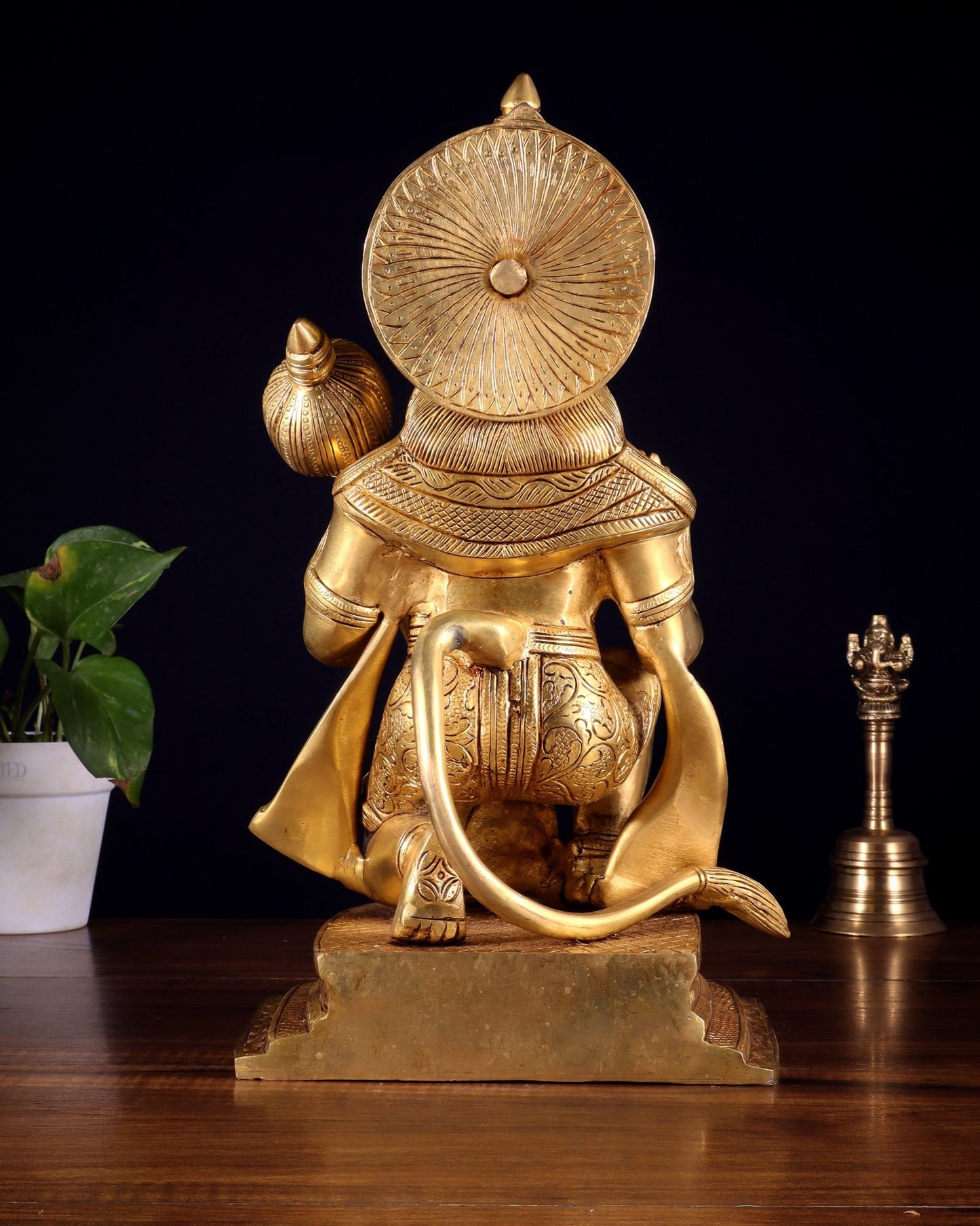 Pure Brass Blessing Hanuman Idol – Kneeling Pose with Right Leg Up 14 inch - Budhshiv.com