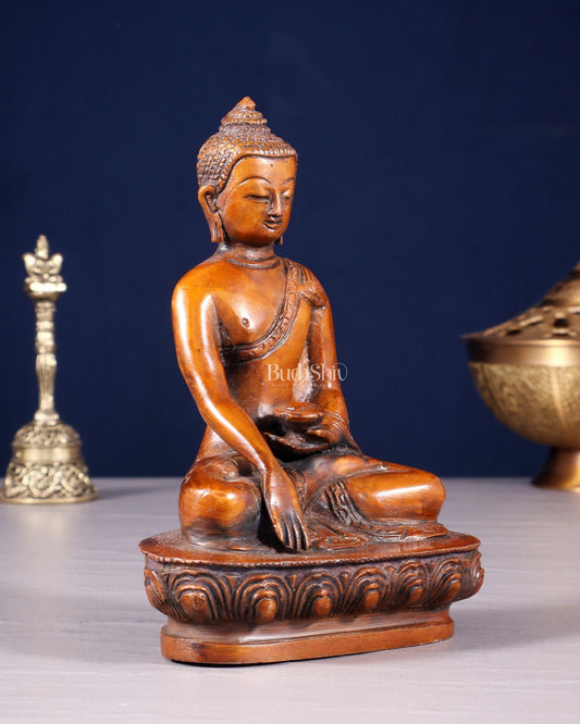 Pure Brass Buddha Bhumi sparsha Nirvana Mudra Idol 5.5" - Budhshiv.com