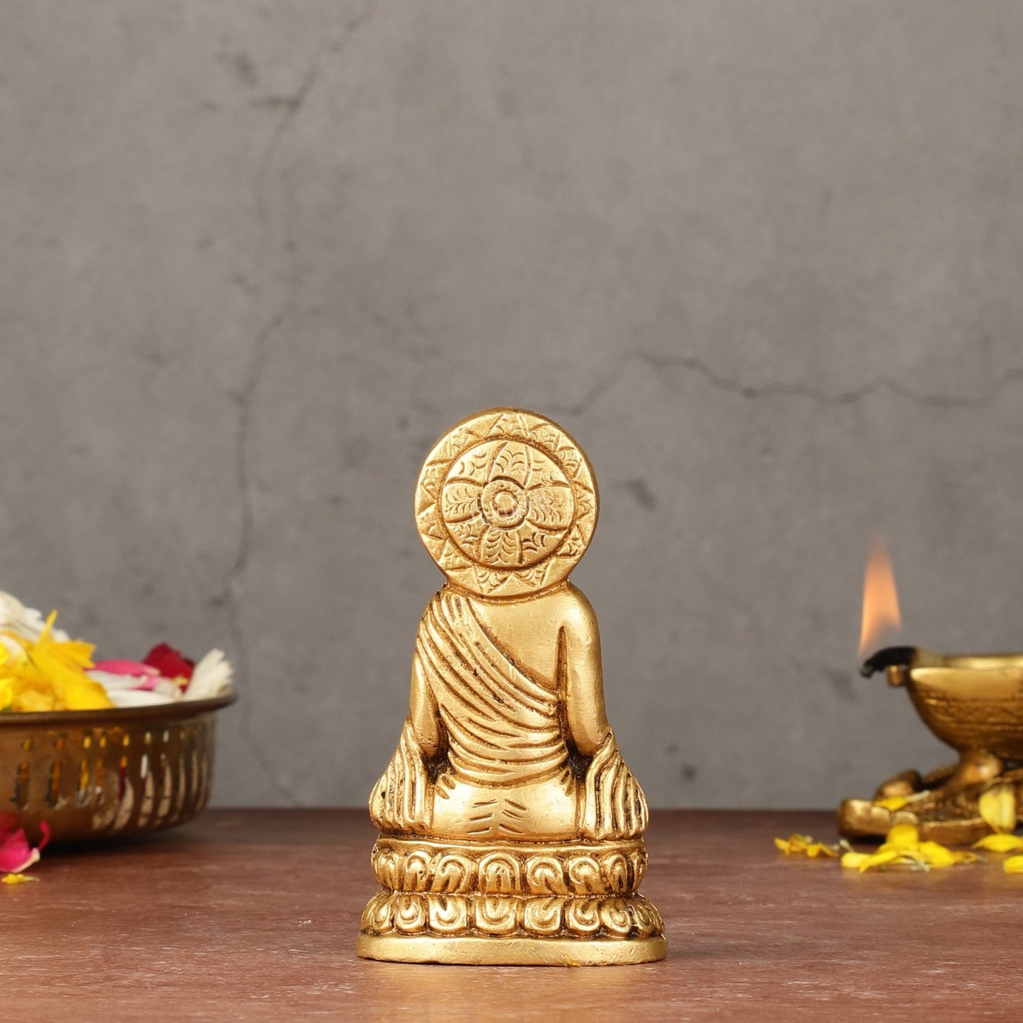 Pure Brass Buddha in Meditation Miniature Idol 4 inch - Budhshiv.com