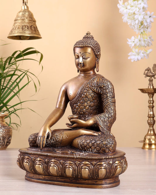 Pure Brass Buddha Sculpture - 13" antique tone - Budhshiv.com