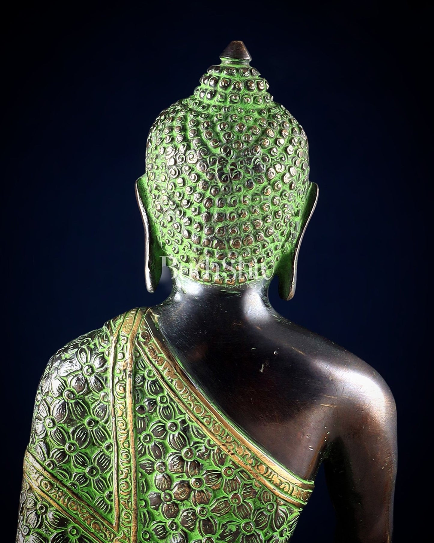 Pure Brass Buddha Sculpture - 13" black and green tone - Budhshiv.com