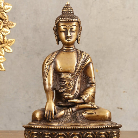 Pure Brass Buddha Statue - Antique Burnt Finish, 8" Height - Budhshiv.com