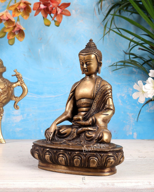Pure Brass Buddha Statue Dull antique tone 8" - Budhshiv.com