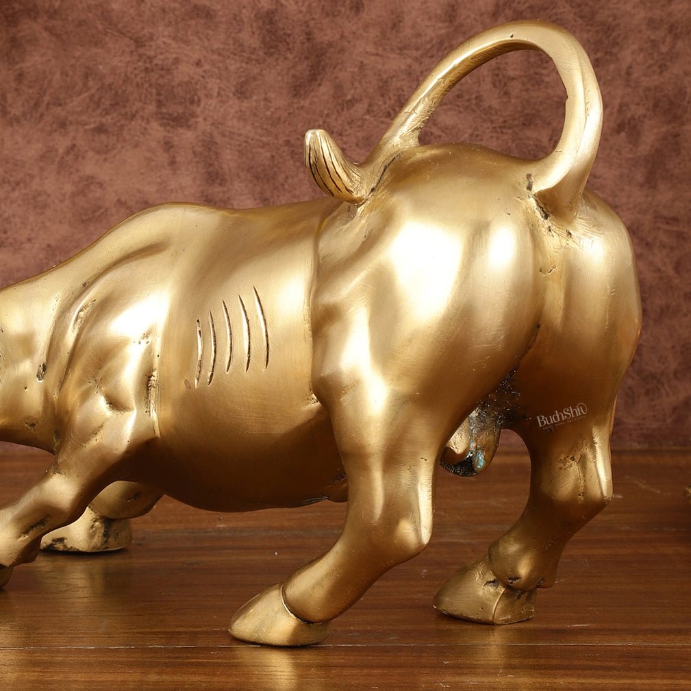 Pure Brass Bull of Wall Street Sculpture - 10.5" - Budhshiv.com