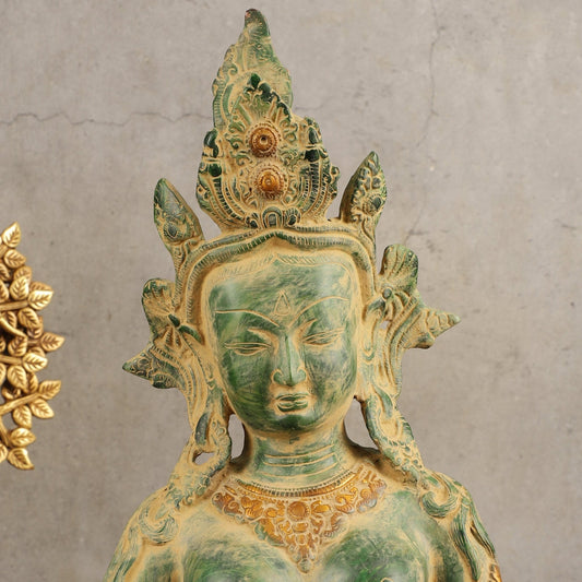 Pure Brass Cambodian Tara Bust Antique Sculpture - 13" Height - Budhshiv.com